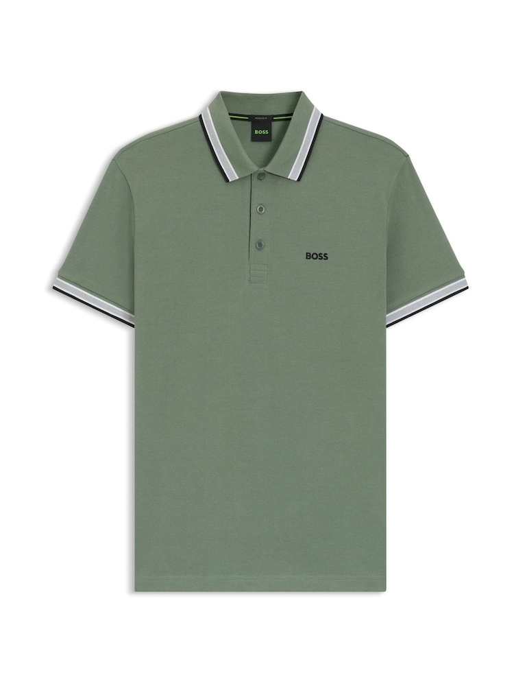 BOSS Olive Green Regular Fit Paddy Tipped Collar Polo Shirt - Image 1 of 1
