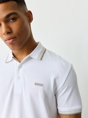BOSS White/Green Regular Fit Short Sleeve Paddy Polo Shirt - Image 4 of 6
