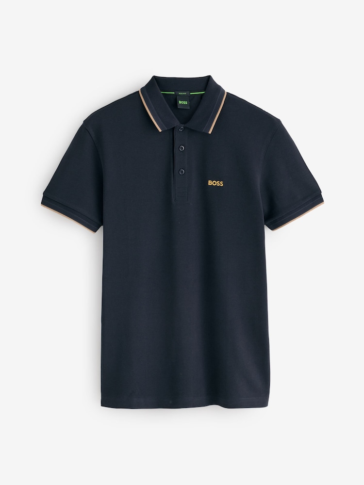 BOSS Navy Paddy Tipped Collar Polo Shirt - Image 2 of 2 BOSS Navy Paddy Tipped Collar Polo Shirt - Image 2 of 2