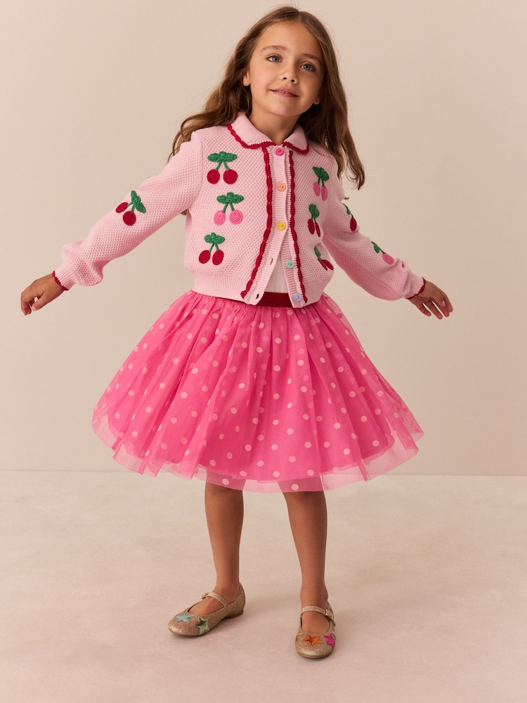 Pink Crocheted Cherries - Little Bird Cardigan & Skirt Set - Εικόνα 1 από 9 Pink Crocheted Cherries - Little Bird Cardigan & Skirt Set - Εικόνα 1 από 9