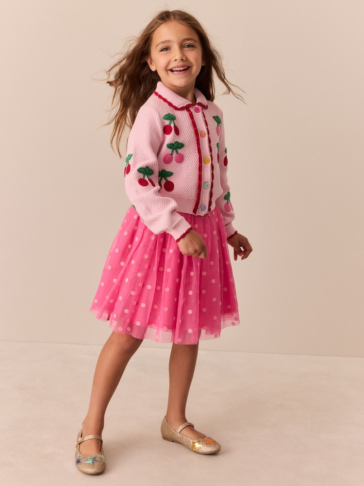 Pink Crocheted Cherries - Little Bird Cardigan & Skirt Set - Εικόνα 2 από 9 Pink Crocheted Cherries - Little Bird Cardigan & Skirt Set - Εικόνα 2 από 9