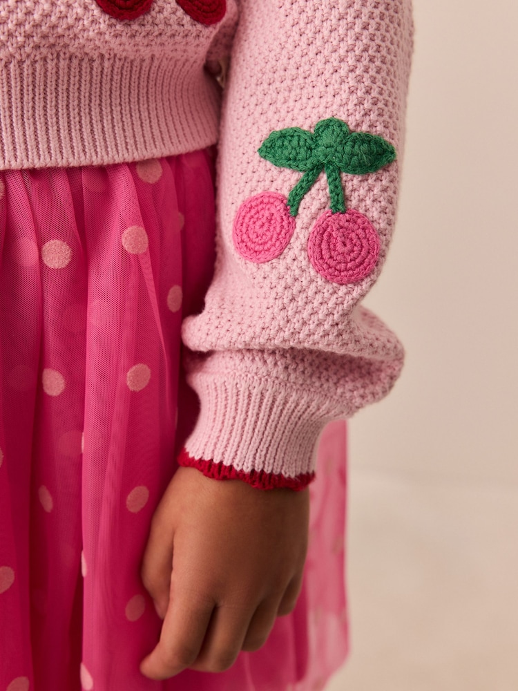 Pink Crocheted Cherries - Little Bird Cardigan & Skirt Set - Εικόνα 9 από 9 Pink Crocheted Cherries - Little Bird Cardigan & Skirt Set - Εικόνα 9 από 9