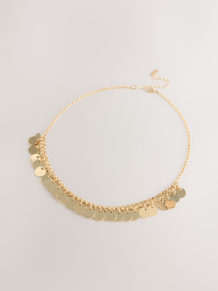 金色 - Disc Chain Statement Necklace - 圖片 1/4