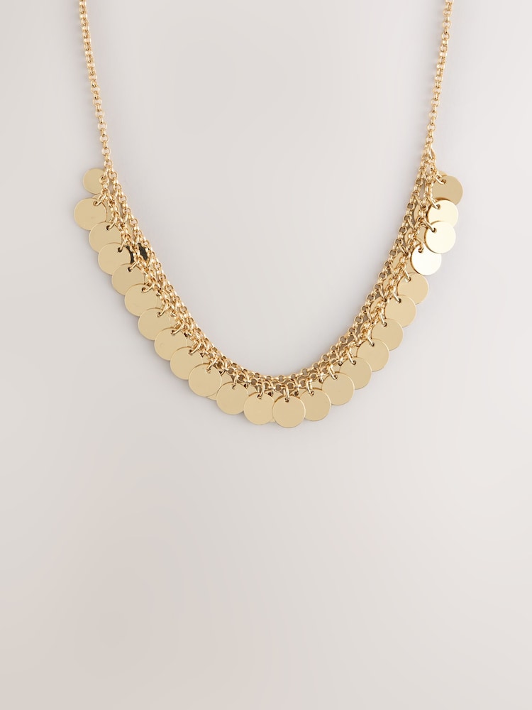 金色 - Disc Chain Statement Necklace - 圖片 2/4