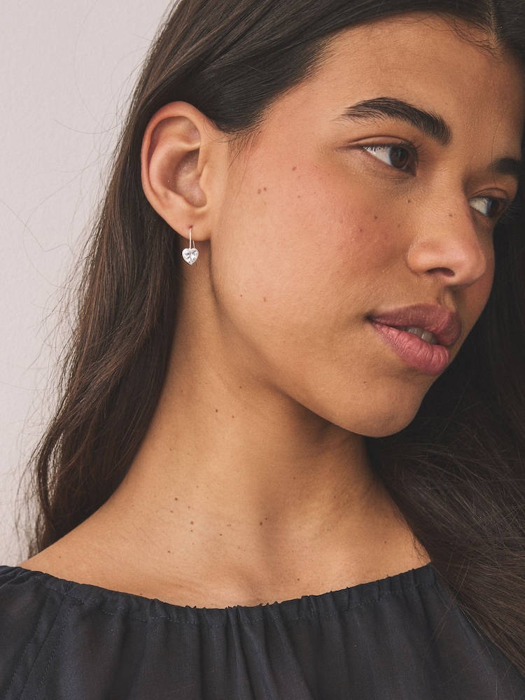 Silver Plated Sparkle Heart Earrings - Image 1 of 5 Silver Plated Sparkle Heart Earrings - Image 1 of 5