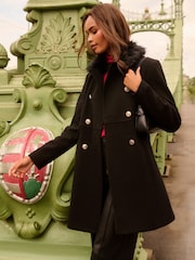 Love & Roses Fur Collar Mid Length Dolly Coat - Obraz 1 z 5
