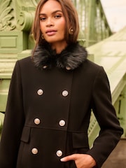 Love & Roses Fur Collar Mid Length Dolly Coat - Obraz 3 z 5