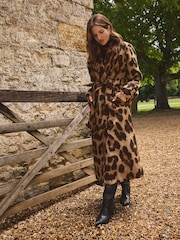 Love & Roses X Binky Brown Leopard Fur Collared Wrap Coat - Image 4 of 5