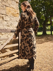 Love & Roses X Binky Brown Leopard Fur Collared Wrap Coat - Image 5 of 5