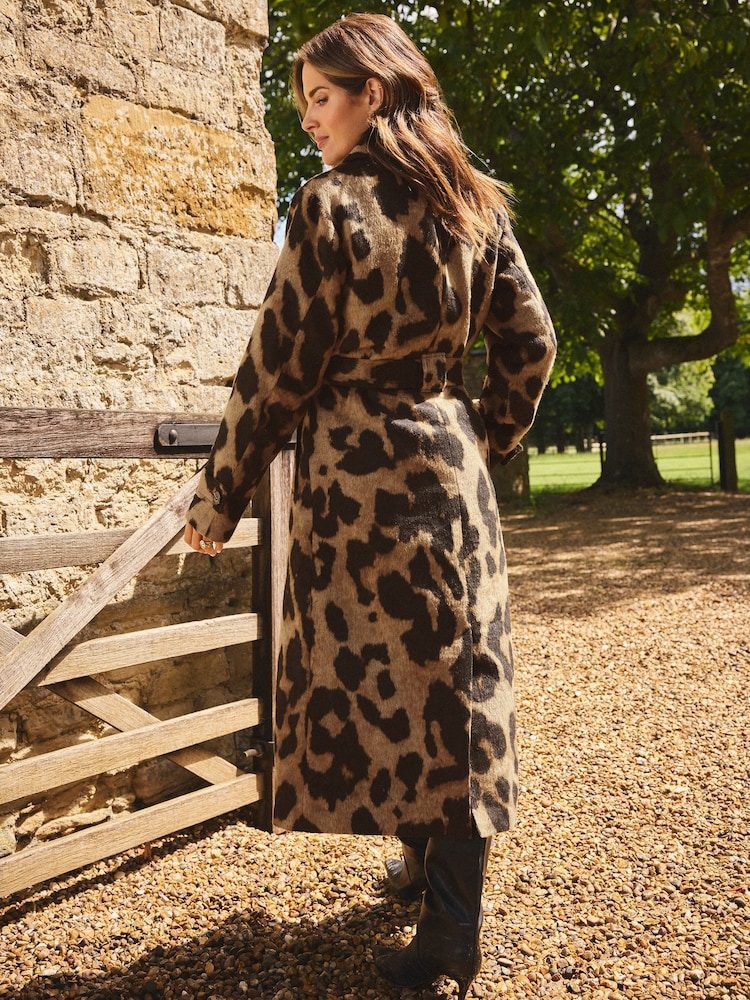 Love & Roses X Binky Brown Leopard Fur Collared Wrap Coat - Image 5 of 5