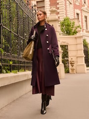 Love & Roses Burgundy Red Petite Funnel Neck Military Faux Wool Coat - Image 2 of 4