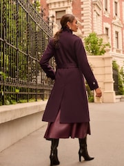 Love & Roses Burgundy Red Petite Funnel Neck Military Faux Wool Coat - Image 4 of 4