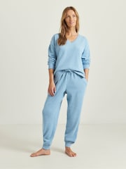 Simply Be Blue V-Neck Waffle Loungewear Set - Image 1 of 4