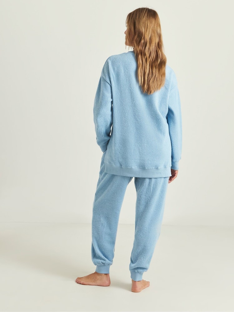 Simply Be Blue V-Neck Waffle Loungewear Set - Image 2 of 4 Simply Be Blue V-Neck Waffle Loungewear Set - Image 2 of 4