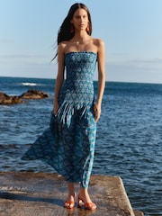 BHOEM Purple/Teal Floral Print Smocked Bandeau Maxi Dress - Image 1 of 5
