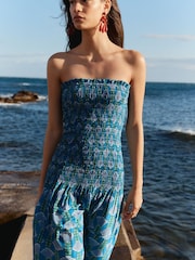 BHOEM Purple/Teal Floral Print Smocked Bandeau Maxi Dress - Image 2 of 5