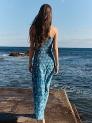 BHOEM Purple/Teal Floral Print Smocked Bandeau Maxi Dress - Image 3 of 5