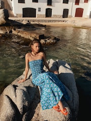 BHOEM Purple/Teal Floral Print Smocked Bandeau Maxi Dress - Image 4 of 5
