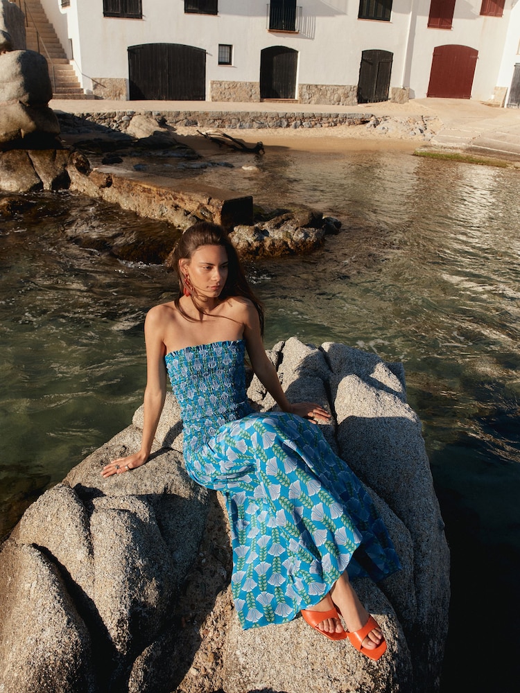 Buy BHOEM Purple/Teal Floral Print Smocked Bandeau Maxi Dress from Next USA Buy BHOEM Purple/Teal Floral Print Smocked Bandeau Maxi Dress from Next USA