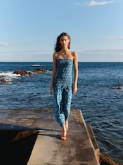 BHOEM Purple/Teal Floral Print Smocked Bandeau Maxi Dress - Image 5 of 5