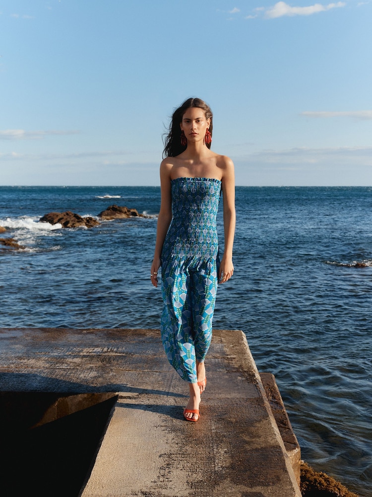BHOEM Purple/Teal Floral Print Smocked Bandeau Maxi Dress - Image 5 of 5 BHOEM Purple/Teal Floral Print Smocked Bandeau Maxi Dress - Image 5 of 5
