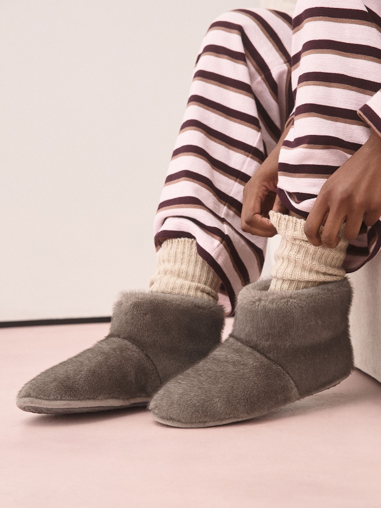 Brown Faux Fur Boot Slippers - Image 1 of 8 Brown Faux Fur Boot Slippers - Image 1 of 8
