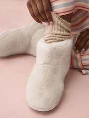 Ecru/Cream Faux Fur Boot Slippers - Image 4 of 9