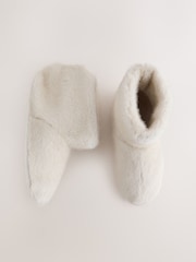 Ecru/Cream Faux Fur Boot Slippers - Image 5 of 9