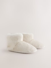 Ecru/Cream Faux Fur Boot Slippers - Image 6 of 9
