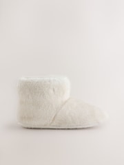 Ecru/Cream Faux Fur Boot Slippers - Image 7 of 9
