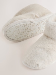 Ecru/Cream Faux Fur Boot Slippers - Image 8 of 9