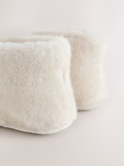 Ecru/Cream Faux Fur Boot Slippers - Image 9 of 9