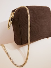 Friends Like These Chocolate Brown Suedette Chain Cross-Body Bag - Image 2 of 8