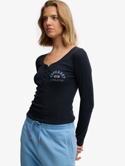 Superdry Blue Athletic Button Down Long Sleeve Top - Image 1 of 6