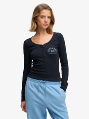 Superdry Blue Athletic Button Down Long Sleeve Top - Image 2 of 6