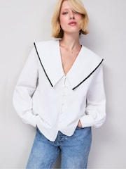 Ro&Zo White Cotton Statement Collar Shirt - Image 1 of 5