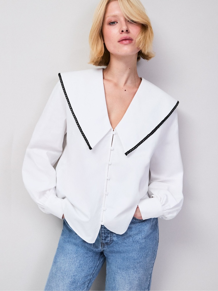 Ro&Zo White Cotton Statement Collar Shirt - Image 1 of 5