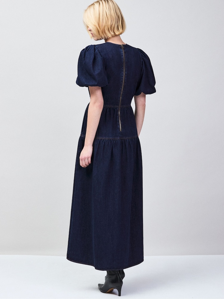 petite denim maxi dress Buy Ro&Zo Blue Petite Denim Puff Sleeve Maxi Dress from Next USA