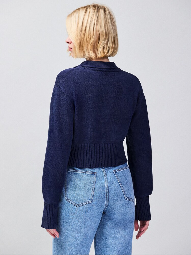 Ro&Zo Blue Pearl Button Through Cardigan With Linen - Image 2 of 5