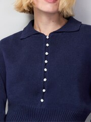 Ro&Zo Blue Pearl Button Through Cardigan With Linen - Image 4 of 5