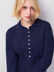 Ro&Zo Blue Pearl Button Through Cardigan With Linen - Image 5 of 5