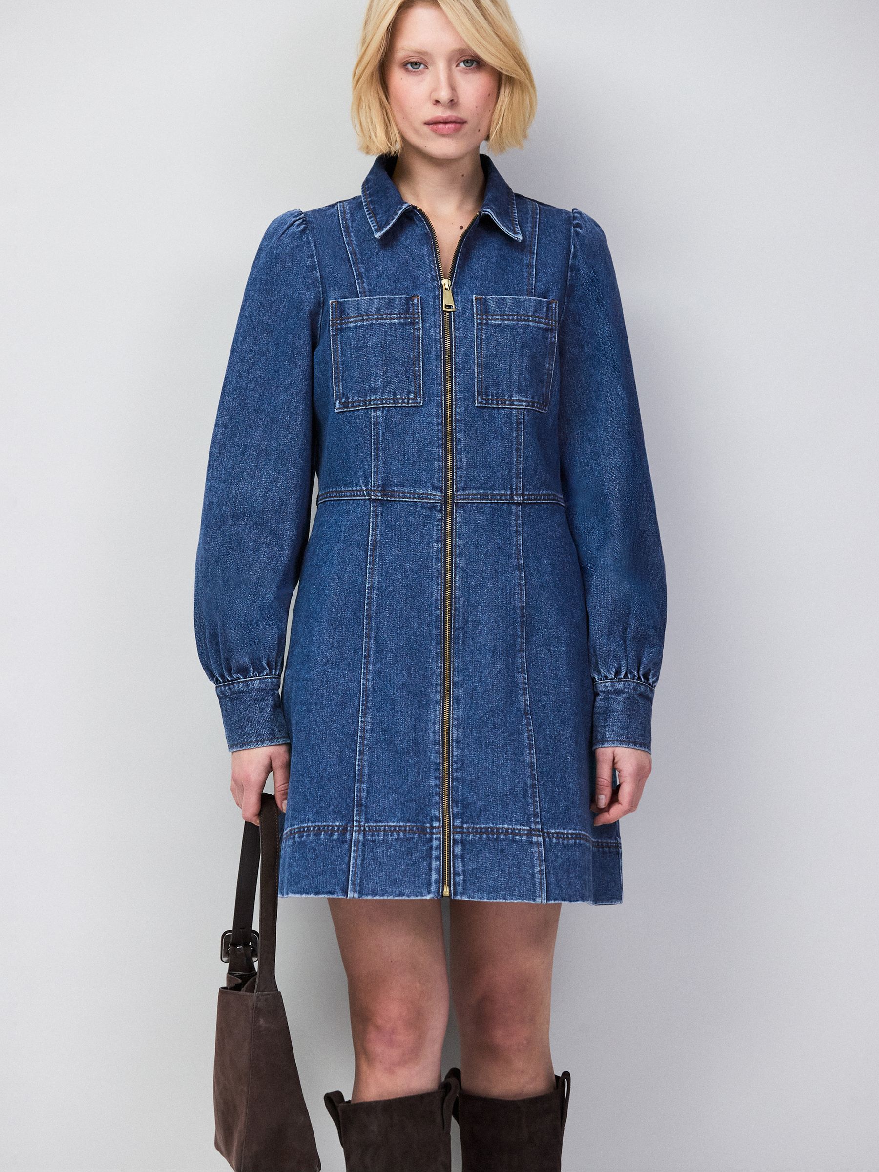 Buy Ro&Zo Blue Petite Denim Zip Front Mini Dress from Next USA