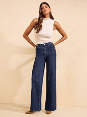 Friends Like These Hardware Detail Wide Leg Denim Jeans - תמונה 3 מתוך 5