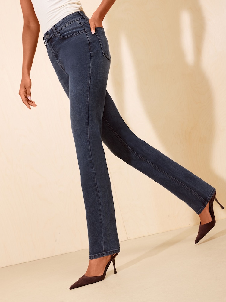 Friends Like These Blue Black Denim Full Length Stovepipe Straight Leg Denim Jeans - Image 1 of 6