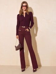 Friends Like These Berry Red Petite High Waist Pocket Flare Jeans - Image 4 of 5