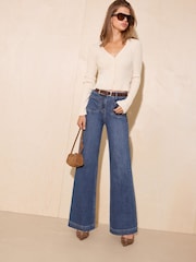 Friends Like These Mid Wash Pocket Detail Smart Wide Leg Jeans - Image 1 of 6