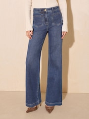 Friends Like These Mid Wash Pocket Detail Smart Wide Leg Jeans - Image 2 of 6