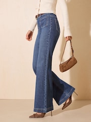 Friends Like These Mid Wash Pocket Detail Smart Wide Leg Jeans - Image 4 of 6