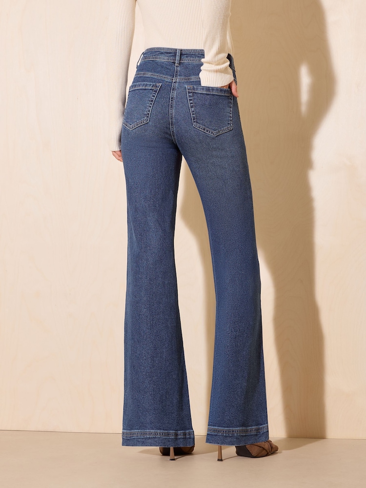Friends Like These Mid Wash Pocket Detail Smart Wide Leg Jeans - Image 6 of 6 Friends Like These Mid Wash Pocket Detail Smart Wide Leg Jeans - Image 6 of 6