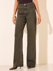 Friends Like These Khaki Green Petite Everyday Wide Leg Jeans - Image 1 of 4